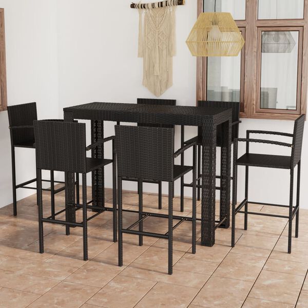 vidaXL 7 Piece Outdoor Bar Set with Armrest Poly Rattan Black