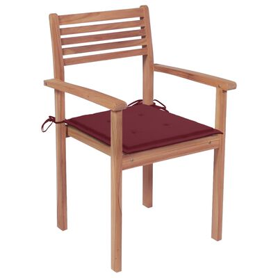vidaXL Garden Chairs 4 pcs with Wine Red Cushions Solid Teak Wood