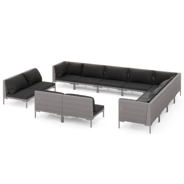 vidaXL 12 Piece Garden Lounge Set with Cushions Poly Rattan Dark Grey