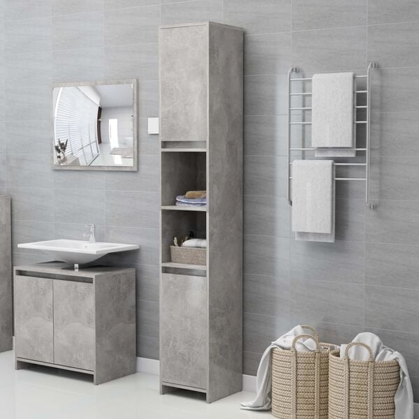 vidaXL Bathroom Cabinet Concrete Grey 30x30x183.5 cm Engineered Wood