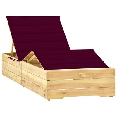 vidaXL Sun Lounger with Wine Red Cushion Impregnated Pinewood