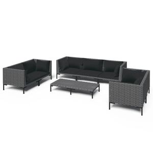 vidaXL Garden Lounge Set | Dark Grey Rattan, Black Cushions