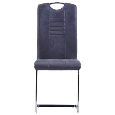 vidaXL Cantilever Dining Chairs 2 pcs Grey Faux Suede Leather
