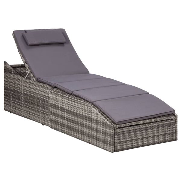 vidaXL Sunbed with Cushion Poly Rattan Grey