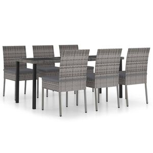 vidaXL Dining Set | Grey and black | Poly rattan, powder-coated steel, glass