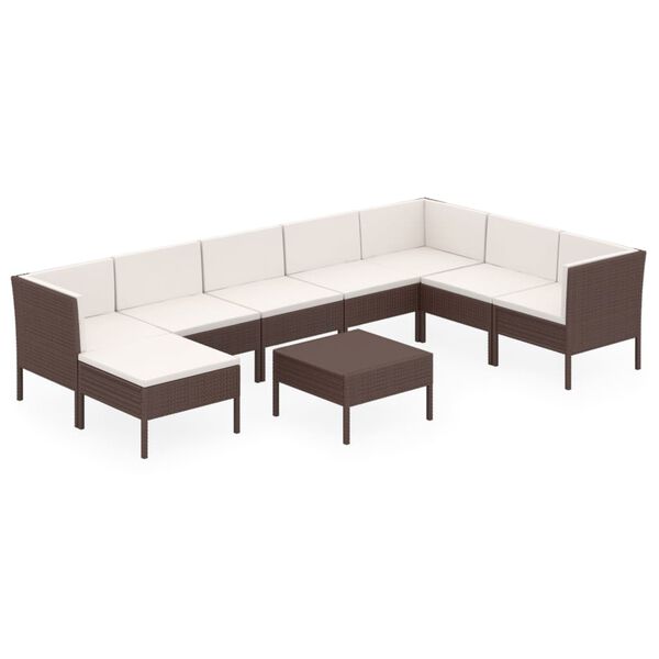 vidaXL 9 Piece Garden Lounge Set with Cushions Poly Rattan Brown