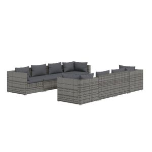 vidaXL Garden Lounge Set | Grey | PE rattan, powder-coated steel, plastic, glass