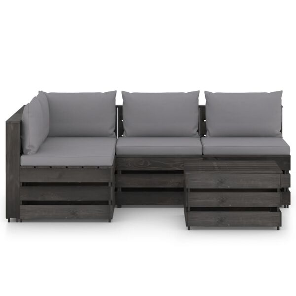 vidaXL 5 Piece Garden Lounge Set with Cushions Grey Impregnated Wood