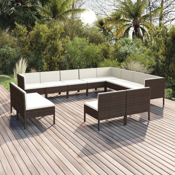 vidaXL 12 Piece Garden Lounge Set with Cushions Poly Rattan Brown