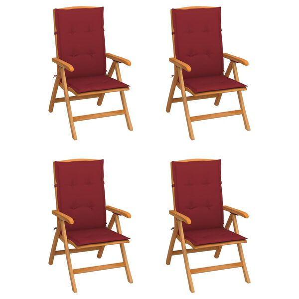 vidaXL Reclining Garden Chairs with Cushions 4 pcs Solid Teak Wood (2x48980+314114)