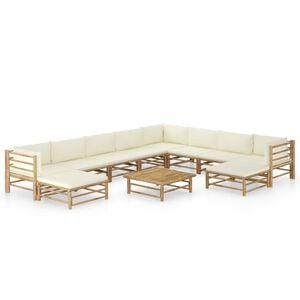 vidaXL Garden Lounge Set | Cream White | Bamboo and Fabric (100% polyester)