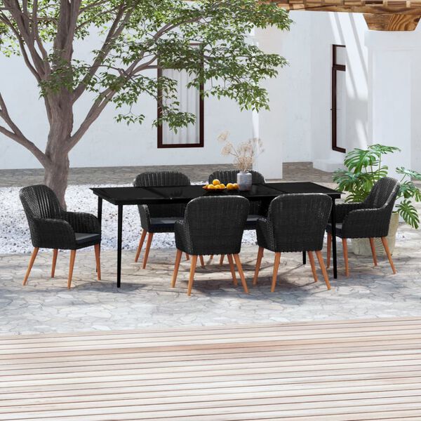 vidaXL 7 Piece Garden Dining Set with Cushions Black
