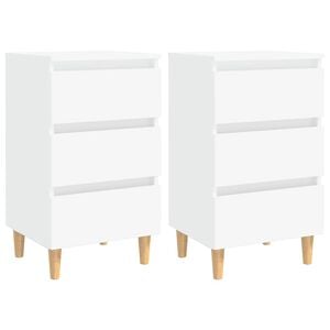 vidaXL Bed Cabinets with Solid Wood Legs 2 pcs White 40x35x69 cm