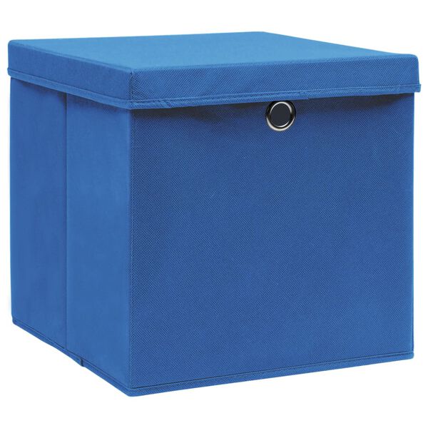 vidaXL Storage Boxes with Lids 10 pcs Blue 32x32x32 cm Fabric
