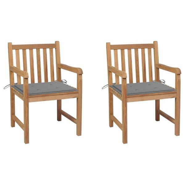 vidaXL Garden Chairs 2 pcs with Grey Cushions Solid Teak Wood
