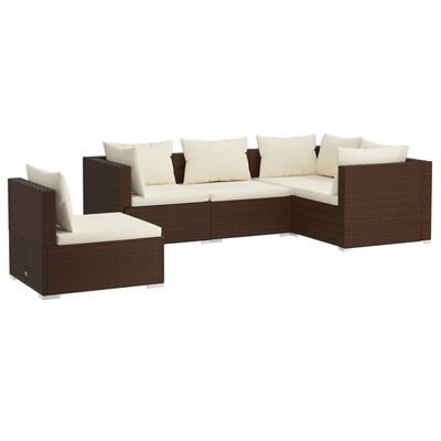 vidaXL 5 Piece Garden Lounge Set with Cushions Poly Rattan Brown