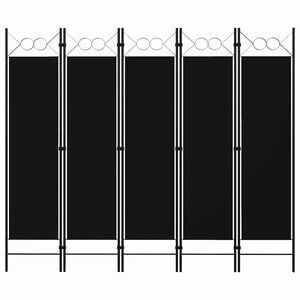 vidaXL 5-Panel Room Divider Black 200x180 cm