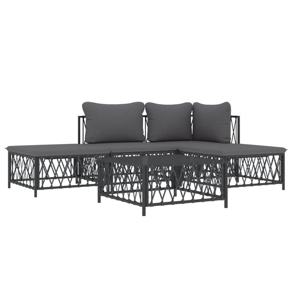 vidaXL 5 Piece Garden Lounge Set with Cushions Anthracite Steel