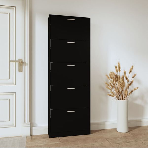 vidaXL Shoe Cabinet Black 59x17x169 cm Engineered Wood