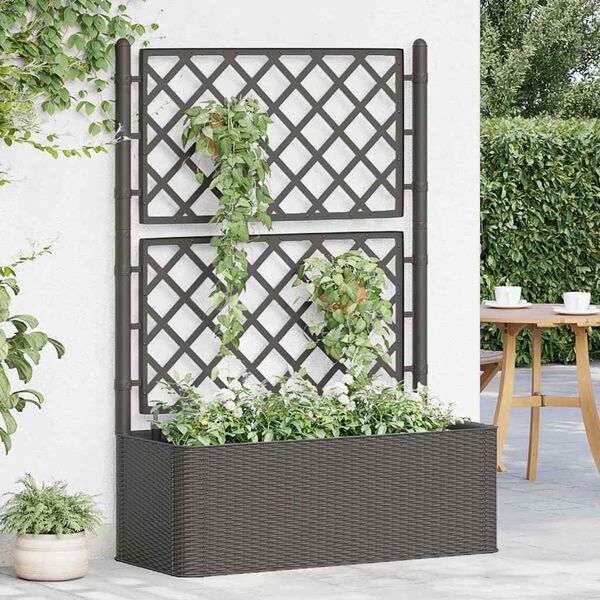 vidaXL Garden Raised Bed with Trellis and Self Watering System Anthracite