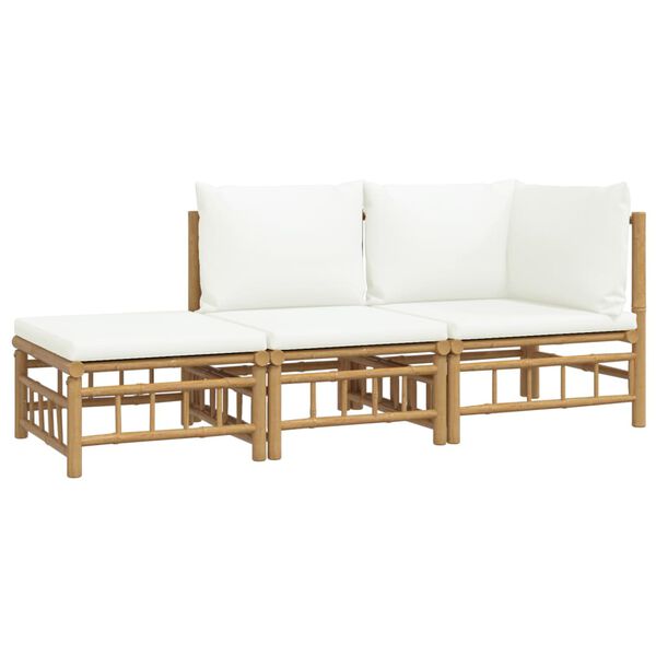 vidaXL 3 Piece Garden Lounge Set with Cream White Cushions Bamboo