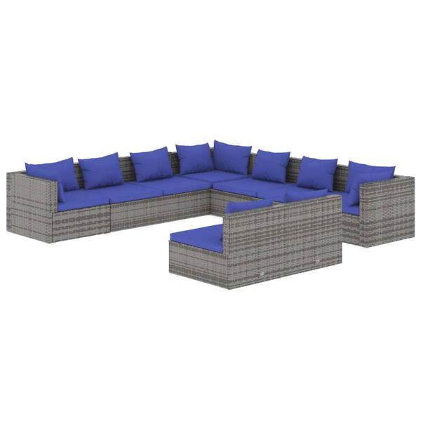 vidaXL 9 Piece Garden Lounge Set with Cushions Grey Poly Rattan
