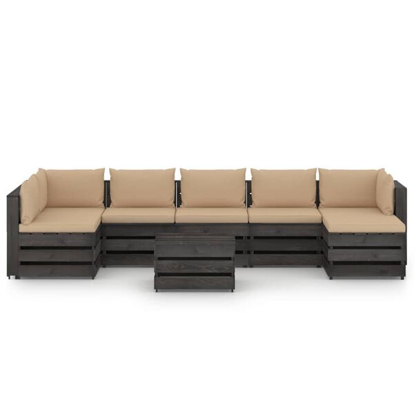 vidaXL 8 Piece Garden Lounge Set with Cushions Grey Impregnated Wood