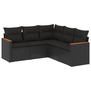 vidaXL 5 Piece Garden Sofa Set with Cushions Black Poly Rattan