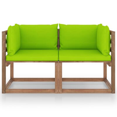vidaXL Garden 2-Seater Pallet Sofa with Bright Green Cushions Pinewood