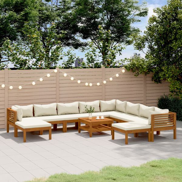 vidaXL 11 Piece Garden Lounge Set with Cream Cushion Solid Acacia Wood