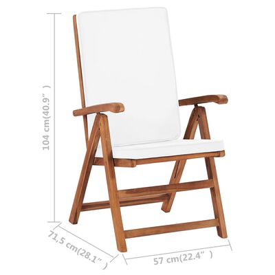 vidaXL Reclining Garden Chairs with Cushions 2 pcs Solid Teak Wood Cream