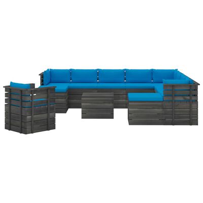 vidaXL 12 Piece Garden Pallet Lounge Set with Cushions Solid Pinewood