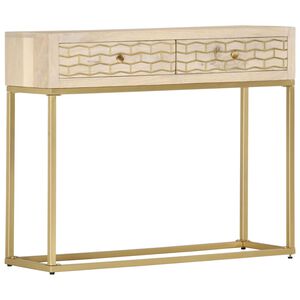 vidaXL Console Table | Natural and Gold | Solid Mango Wood | 90x30x75 cm