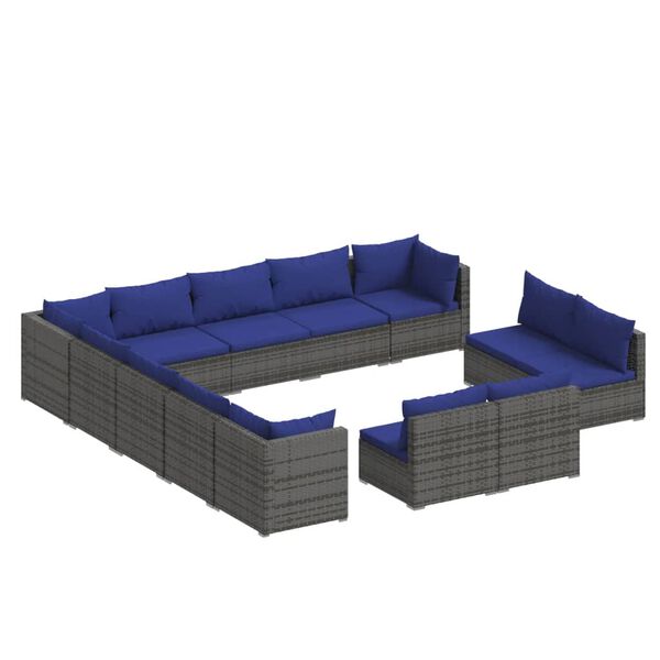 vidaXL 13 Piece Garden Lounge Set with Cushions Grey Poly Rattan