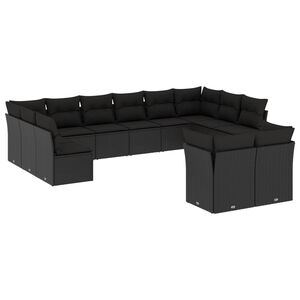 vidaXL 12 Piece Garden Sofa Set with Cushions Black Poly Rattan
