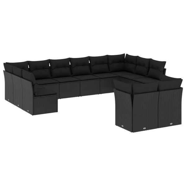 vidaXL 12 Piece Garden Sofa Set with Cushions Black Poly Rattan