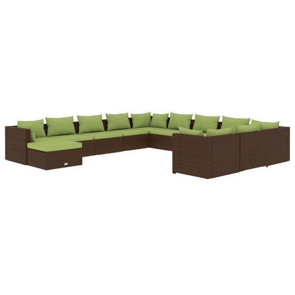 vidaXL 12 Piece Garden Lounge Set with Cushions Poly Rattan Brown