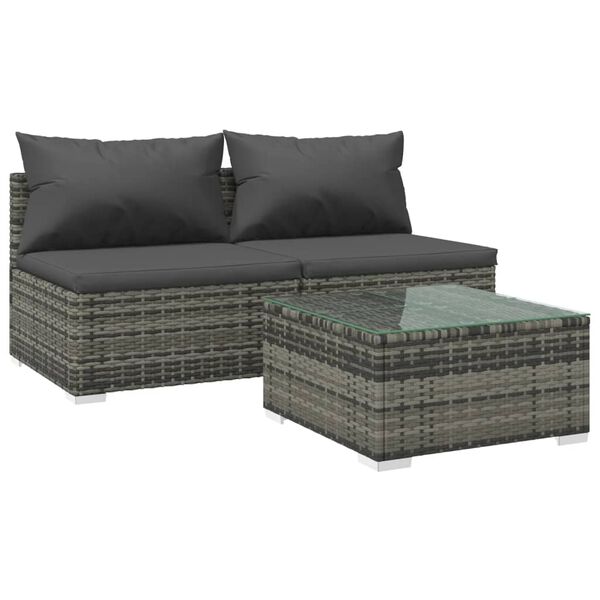 vidaXL 3 Piece Garden Lounge Set with Cushions Poly Rattan Grey