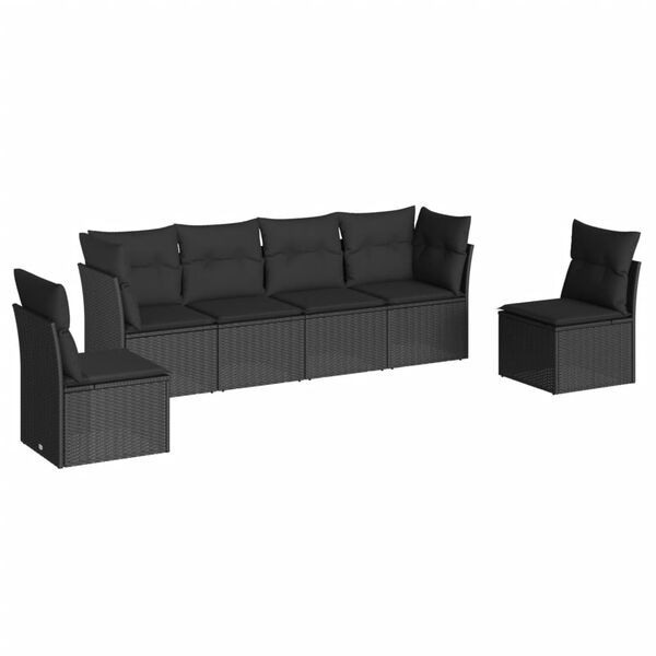 vidaXL 6 Piece Garden Sofa Set with Cushions Black Poly Rattan