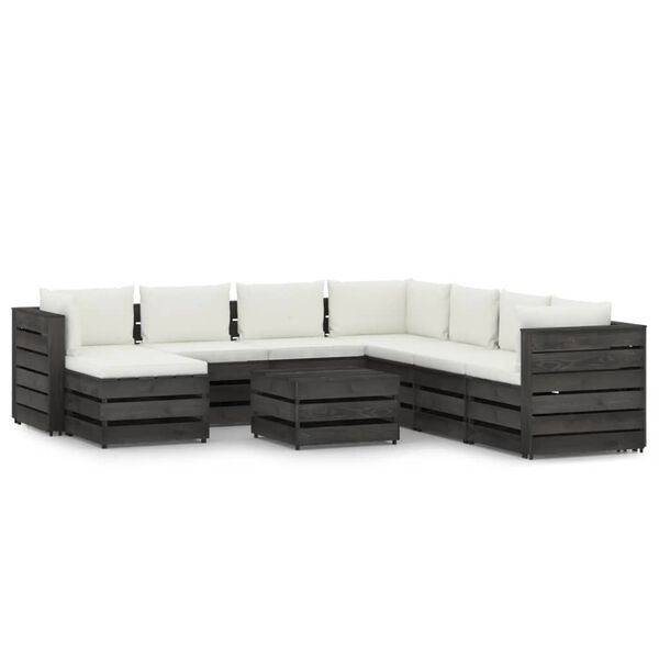 vidaXL 9 Piece Garden Lounge Set with Cushions Grey Impregnated Wood