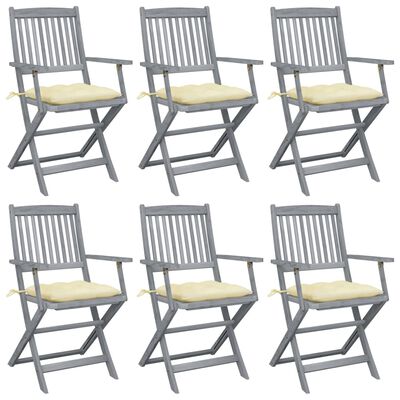 vidaXL Folding Outdoor Chairs 6 pcs with Cushions Solid Acacia Wood