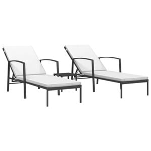 vidaXL Sun Lounger With Table | Set of 3 | Black loungers, Cream white cushions