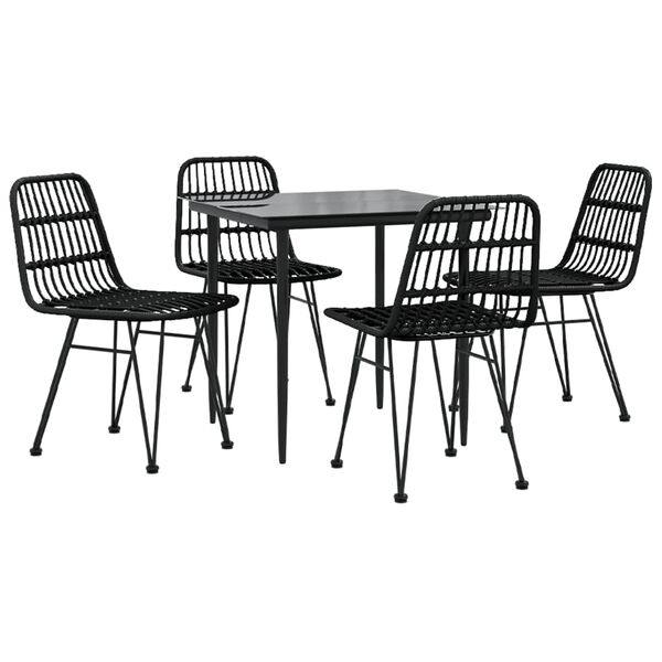 vidaXL 5 Piece Garden Dining Set Black Poly Rattan