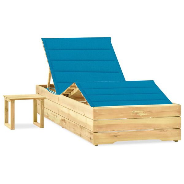 vidaXL Garden Sun Lounger with Table and Cushion Impregnated Pinewood