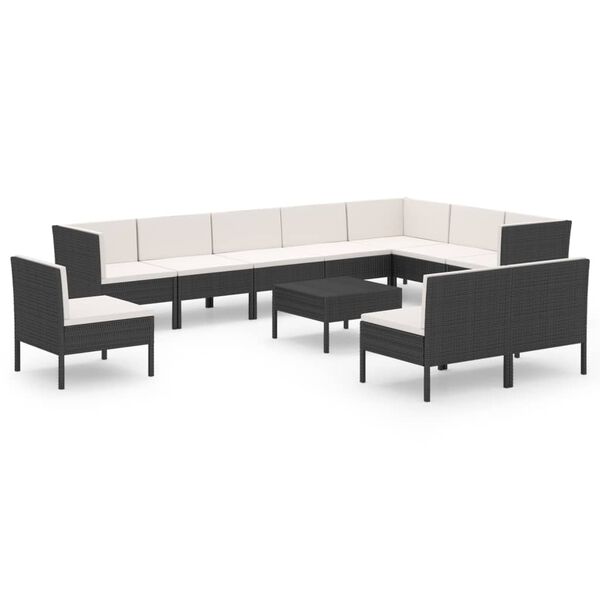 vidaXL 11 Piece Garden Lounge Set with Cushions Poly Rattan Black