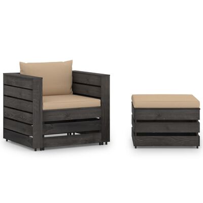 vidaXL 2 Piece Garden Lounge Set with Cushions Grey Impregnated Wood