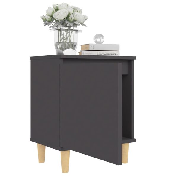 vidaXL Bed Cabinet with Solid Wood Legs Grey 40x30x50 cm