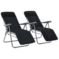 vidaXL Folding Garden Chairs with Cushions 2 pcs Black