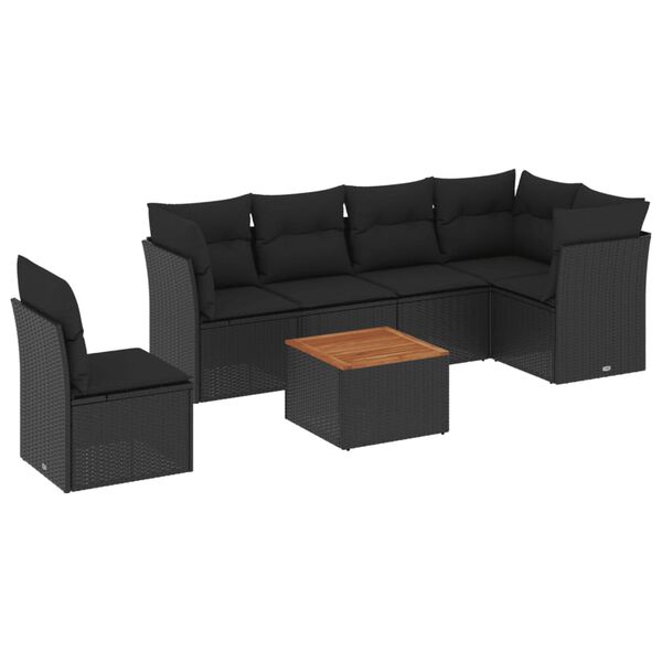vidaXL 7 Piece Garden Sofa Set with Cushions Black Poly Rattan
