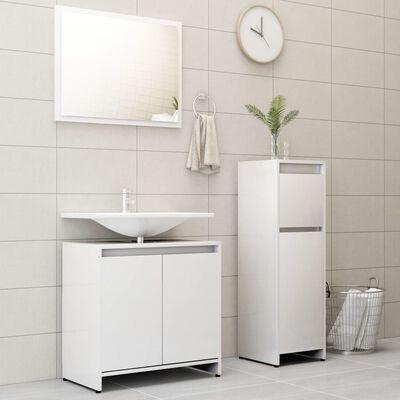 vidaXL 3 Piece Bathroom Furniture Set High Gloss White Engineered Wood